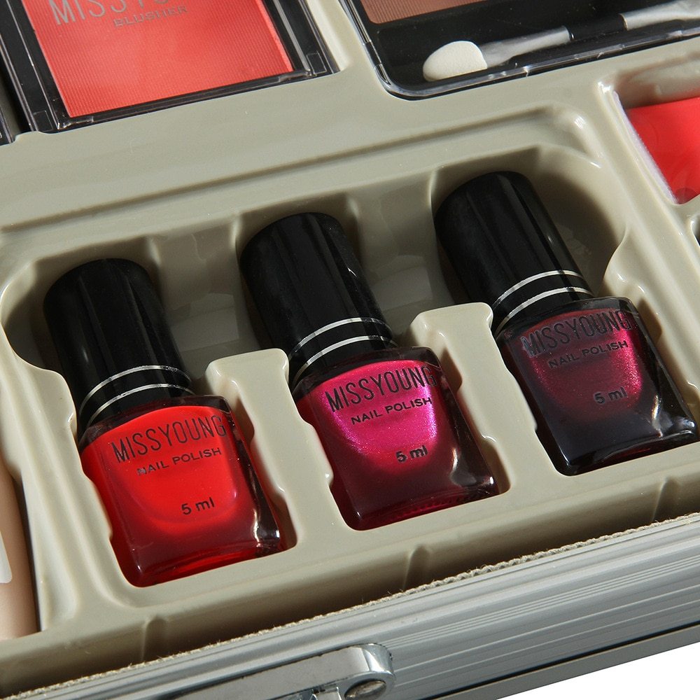 Makeup organizer case with full product collection
