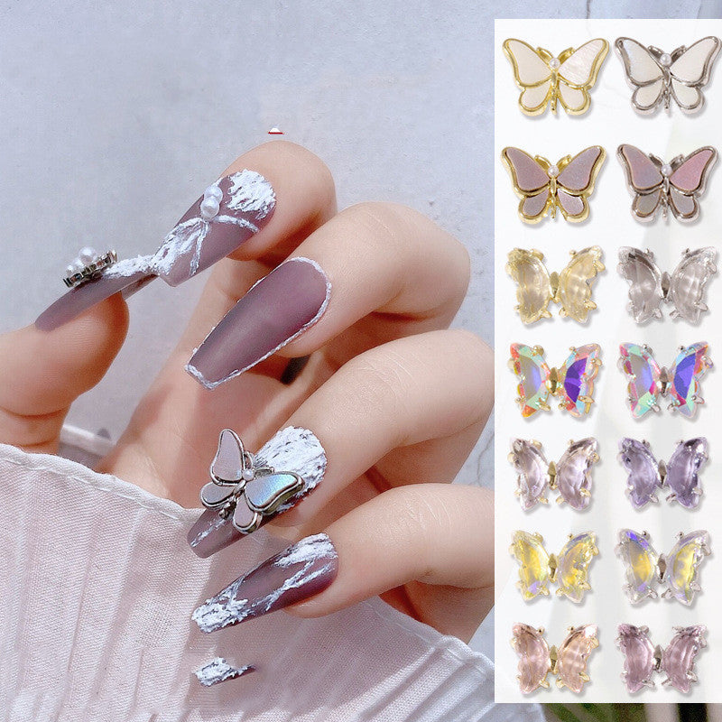 Wavewisee crystal butterfly nail charms 3D metal deco
