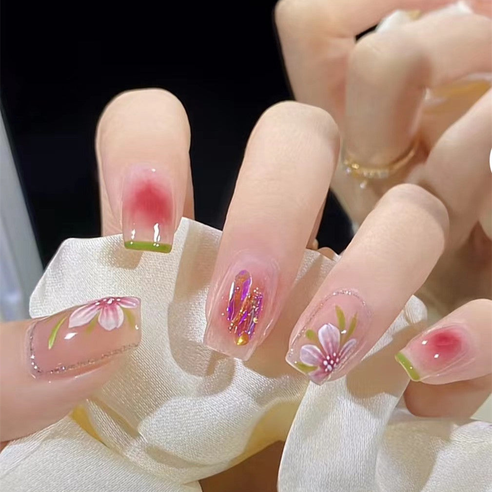 Wavewisee Camellia Pink press-on nails 24-piece set
