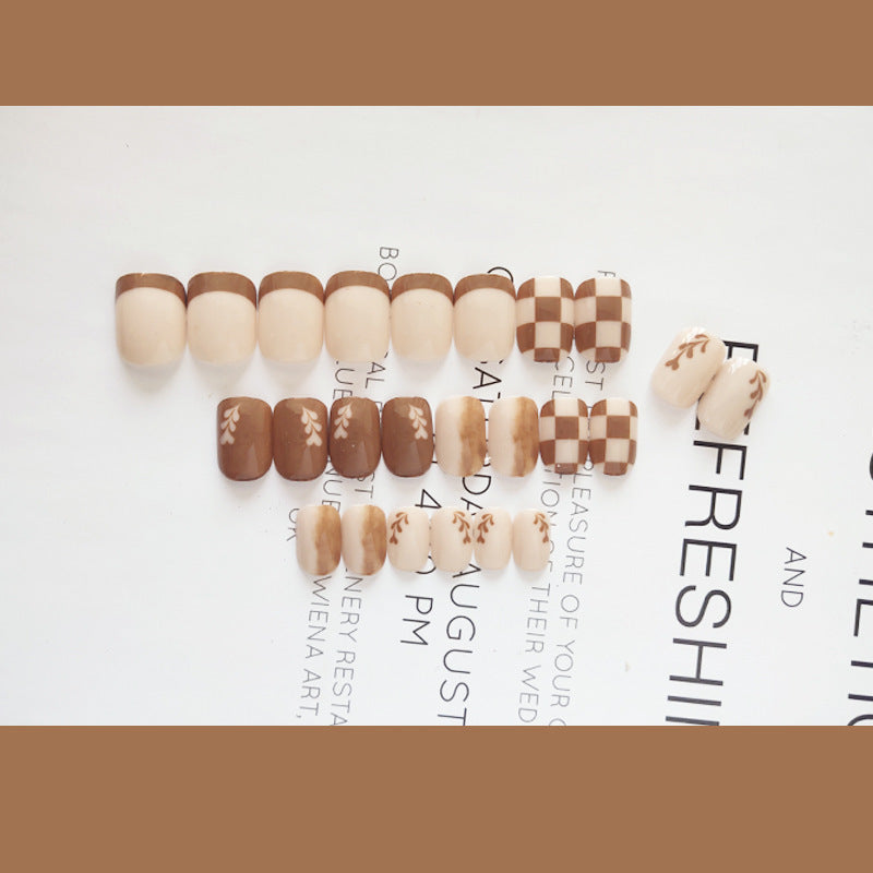  "Reusable nail art press-on nails in trending chestnut latte shade"